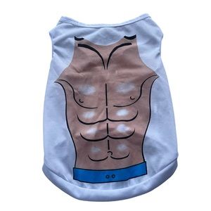 Drooling Dog Size Large White Shirt Blue Swim Trunks Abs Graphic‎ Dog Clothing